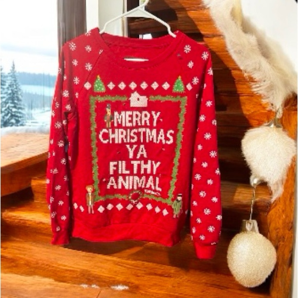 Red Off-the-Shoulder Christmas Sweater🤍☃️